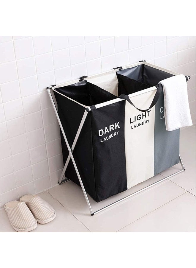 3-Compartment Foldable Laundry Basket – Water-Sealable Clothes Sorting Basket with Sturdy Aluminum Frame, Durable Oxford Cloth, Large 137L Capacity for Light, Dark, and Colored Clothes - Image 2